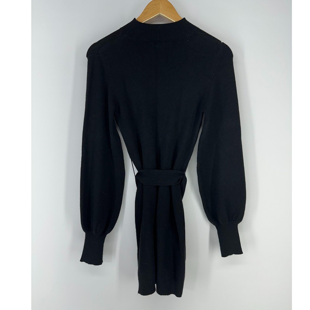 Forever 21 Sweater Dress Women Medium Black Belted Mock Neck Balloon Sleeve Mini